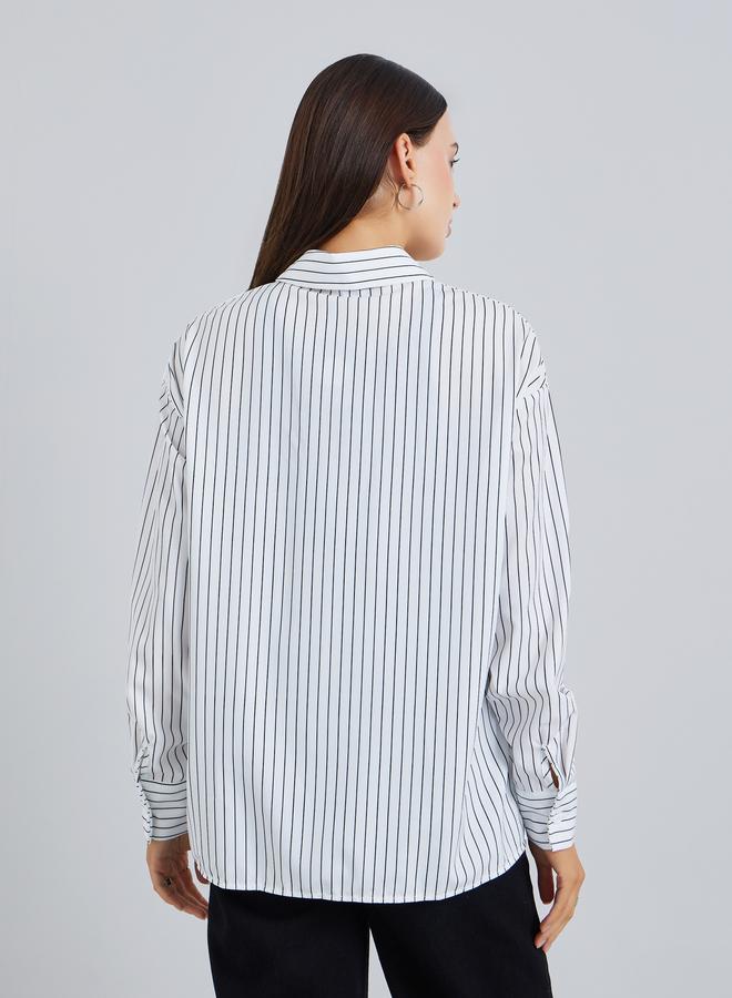 Styli Women Striped Embroidered Oversized Shirt - Image 4
